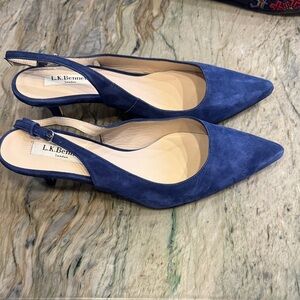 LK Bennett Navy Suede Slingback Heels Made in Spain.